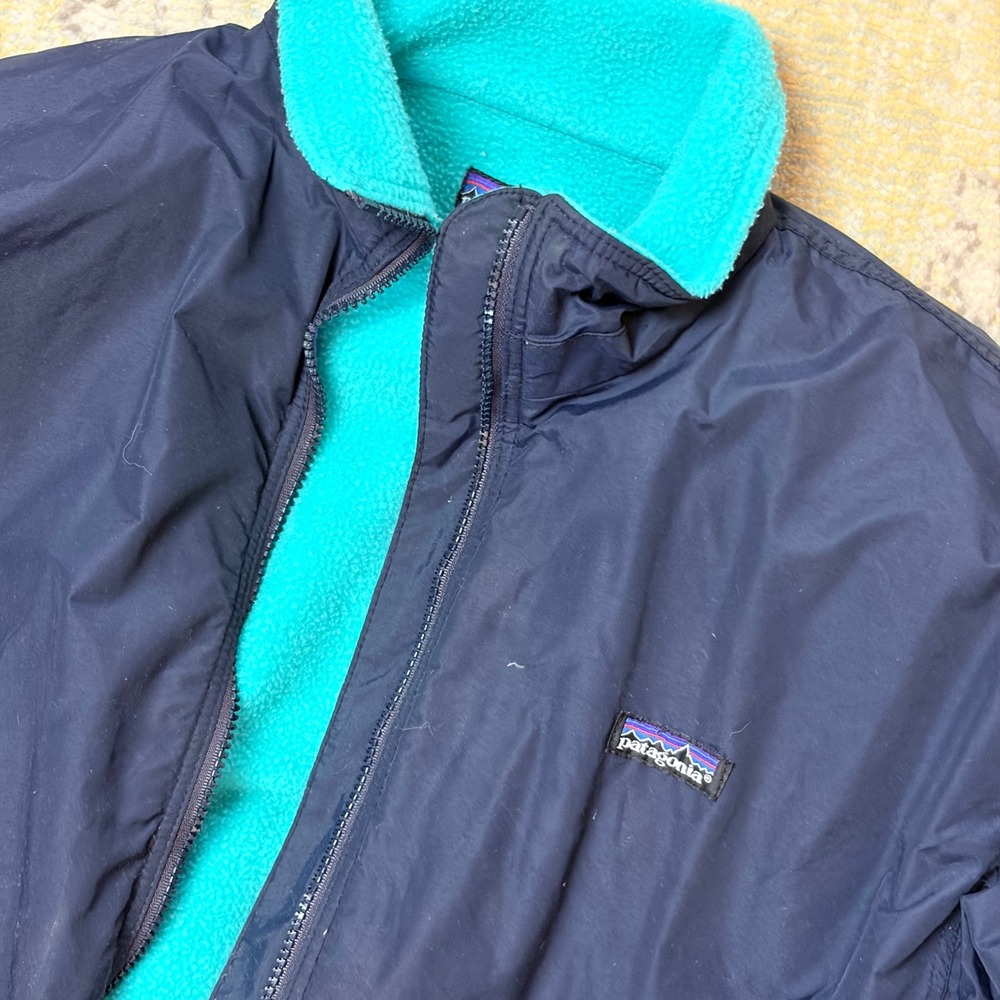 Patagonia vintage Shelled Synchilla Jacket Kids 10 Blue Teal Fleece Boys Girls - Picture 9 of 9